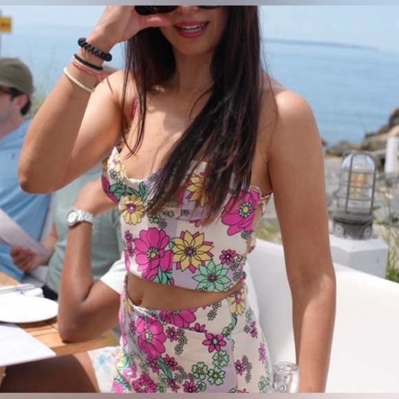 Zara Floral Lace Up Corset Crop Top and Mini Skirt 2 Pieces Matching Set - Picture 12 of 16